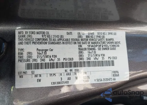 2014 Ford Focus Se z USA, uszkodzony, nr VIN 1FADP3F21EL136639